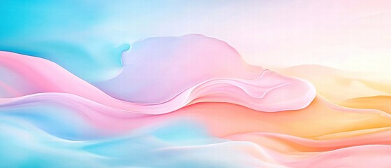 Wall Mural - Soft pastel waves in shades of blue, pink, and peach create a dreamy, abstract background for design projects.
