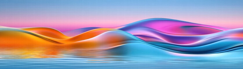 Wall Mural - Colorful abstract landscape with waves and gradient skies, peaceful and serene.