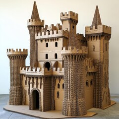 Wall Mural - A cardboard model of a castle on a table