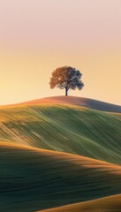 Poster - A solitary tree amidst gentle hills at sunset  a stunning contrast of color and texture in nature