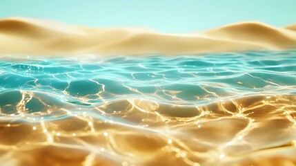 Wall Mural - abstract desert oasis background with vivid teal water, golden sands and shimmering heat waves formi