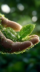 Wall Mural - A person holding a green leaf in their hands