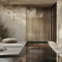 Wall Mural - A small pool in the middle of a concrete patio next to a tree