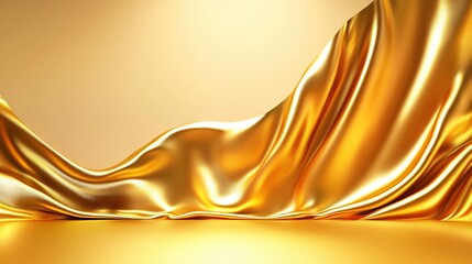 Aufkleber - Shimmering Golden Fabric Background with Elegant Waves and Texture