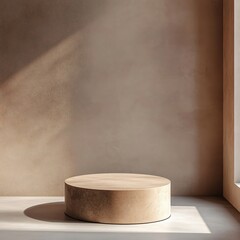 Poster - Minimalist Studio Setting with Round Platform and Neutral Wall Background