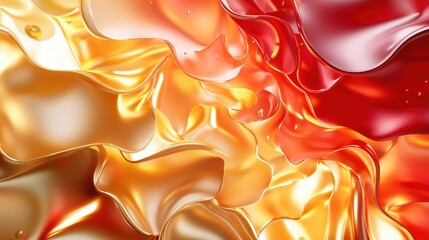 Poster - Abstract Flowing Waves of Red and Orange Fluid Materials