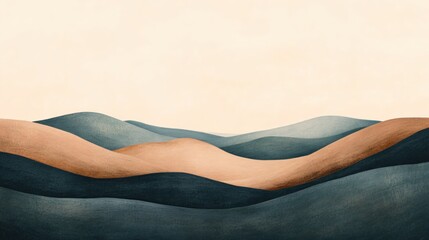 Fototapete - Abstract Landscape with Soft Curved Hills in Earthy Tones and Minimalist Background
