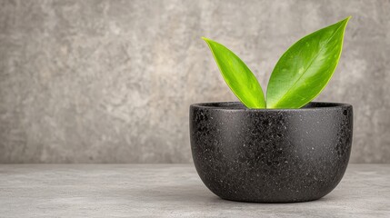 Wall Mural - A green plant in a black pot on a table