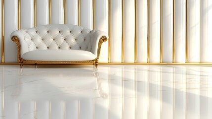 Wall Mural - A white and gold couch sitting in front of a window