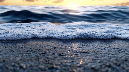 Wall Mural - a close up of a beach with a sunset in the background