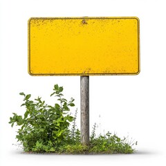 A photostock of a bright yellow traffic sign with a blank surface, isolated on a clean white background, bold and simple, High Quality