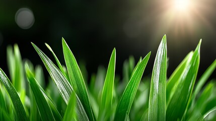 Wall Mural - a close up of some green grass with the sun in the background