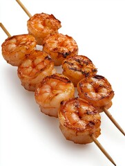 Wall Mural - a photostock of classic red shrimp skewers grilled to perfection, isolated on a clean white backgrou