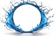 © niramol - A photostock of icy blue water splashes forming circular arcs mid-air, isolated on a clean white background, refreshing and dynamic, High Quality