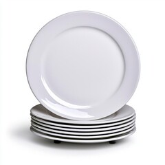 Wall Mural - a photostock of polished white dinner plates stacked symmetrically, isolated on a clean white backgr