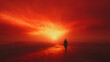 © Mike - A surreal red sky streaked with glowing amber waves framing a lonely silhouette on the horizon.