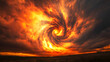 © Mike - A swirling vortex of scarlet clouds illuminated by flashes of orange and yellow during a stormy dusk.