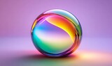 Colorful iridescent glass sphere on gradient background.