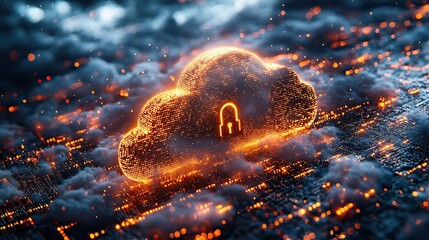 Wall Mural - futuristic server with a lock, representing cloud computing, data protection, and cyber security mea