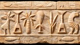 Ancient Egyptian Hieroglyphs Carved on Stone Panel with Symbols