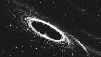 Aufkleber - Amazing huge deep space spiral galaxy in stippling style with massive black hole or glowing portal in center. Retro styled dotwork. Pointillism. Noisy grainy shading using dots. Vector illustration