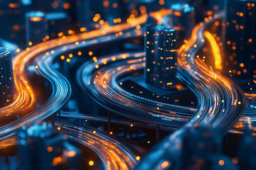 Wall Mural - illustration of it roadmap modern technology and innovative processes, networking and big data. big 