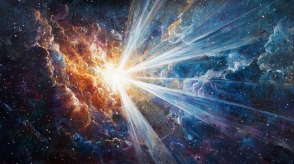 Poster - Powerful ray of light slicing through cosmic void space digital artwork universe celestial perspective enlightenment