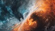 © IgitPro - Abstract ice and fire art, a concept of cold vs hot elements in a striking vs flowing design with a magical vs realistic backdrop and a black background.