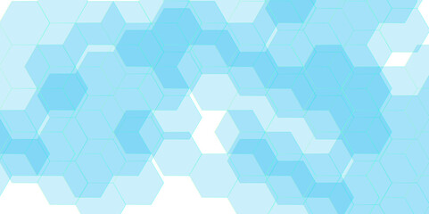 Abstract blue hexagonal shapes in white background. Futuristic banner with technology Design for banner, template, technology, science, medical. Hexagonal element pattern artwork design.