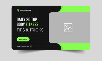 Wall Mural - Daily exercise tips and tricks video thumbnail banner design, workout plan techniques cover banner design, sports and yoga tricks video thumbnail design, customizable vector eps 10 file format
