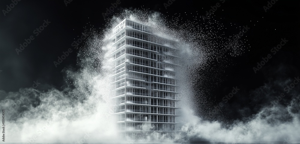 Solid Building Dissolving into a Stream of Particles, Particle Decay ...
