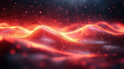 Wall Mural - sound waves and bokeh effects create a futuristic, abstract wallpaper with a dark background, red ne