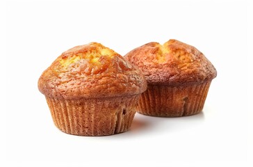 Wall Mural - Muffins isolated on a white background, a studio shot of two delicious muffins with golden tops and glaze muffin isolated on white background