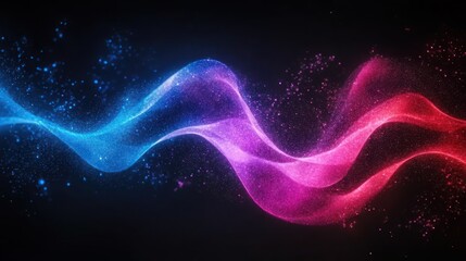 Wall Mural - abstract glowing neon wavy lines with particles.