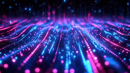 Wall Mural - abstract glowing pink blue particles wave.