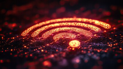 Wall Mural - wireless symbol and technology with internet network, neon bokeh background for connection, cyberspa