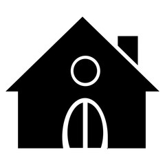 Poster - black and white house icon with a stylized human figure, representing home ownership or real estate,