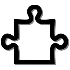 Wall Mural - black outlined puzzle piece icon with shadow on a white background, representing an svg graphic desi