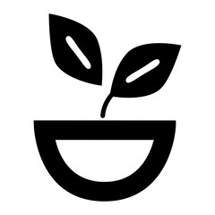Wall Mural - minimalist icon of two leaves sprouting from a bowl with a transparent background.