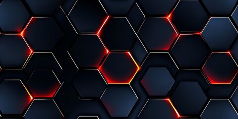 Wall Mural - minimal photostock of a abstract black grey metallic overlap red light hexagon mesh design modern lu