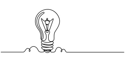 Wall Mural - drawing of an electric light bulb with continuous line, continuous one line drawing light bulb conce