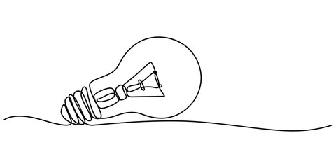 Wall Mural - drawing of an electric light bulb with continuous line, continuous one line drawing light bulb conce