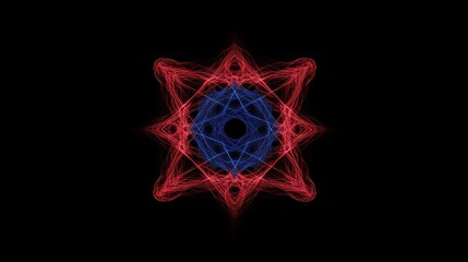 Wall Mural - abstract red and blue light mandala on black background.