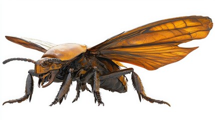 Detailed close-up of a large colorful insect with wings