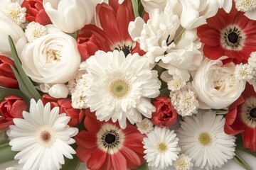 Wall Mural - Beautiful floral arrangement featuring red and white flowers in a vibrant display for special occasions