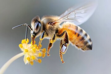 Wall Mural - Bees collecting nectar from flowers in a vibrant garden during the warm afternoon