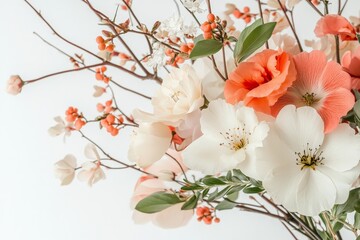 Wall Mural - Elegant floral arrangement featuring peach and white blossoms in a simple display