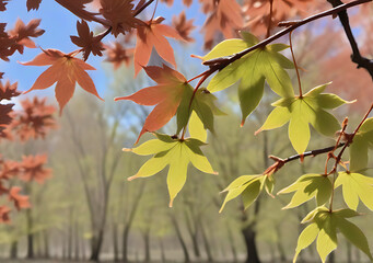 Wall Mural - Maple Trees Display Ash Leaf Blooms In Early Spring Season.