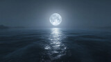 Pełnia księżyca nad oceanem, krajobraz generative ai 