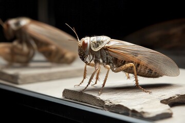 Wall Mural - Detailed close-up of a cicada specimen in a museum exhibit showcasing insect diversity at a natural history museum